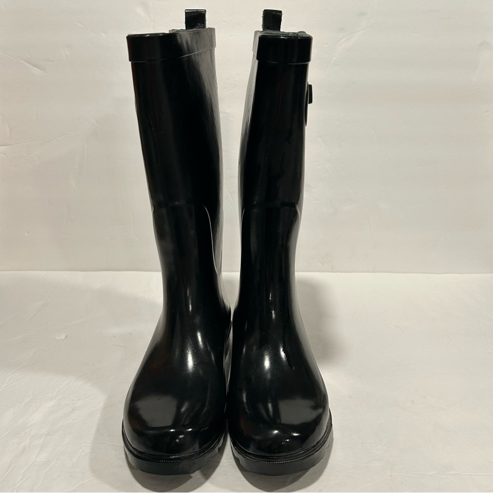 Clarks Lined Black Rubber Tall Rain Boots Waterproof Shoes with Buckle Women's 7 - Picture 2 of 11